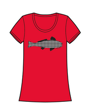 Load image into Gallery viewer, Houndstooth Fish Scoop Neck Tee Red - Ladies