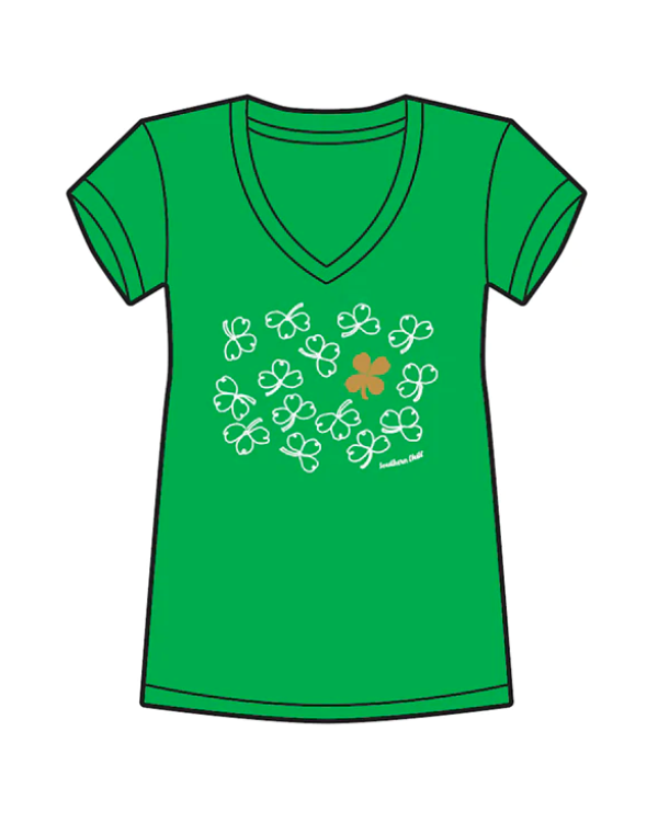 Lucky Chill Ladies V-Neck Tee Green - front