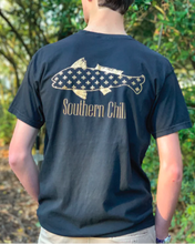 Load image into Gallery viewer, Fleur De Lis Fish Short Sleeve Pocket Tee - Black - front
