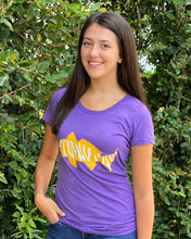 Load image into Gallery viewer, Tiger Fish Ladies Scoop Neck Tee Purple - Ladies - back
