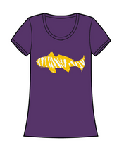 Load image into Gallery viewer, Tiger Fish Ladies Scoop Neck Tee Purple - Ladies - front
