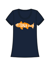 Load image into Gallery viewer, Navy and Orange Tiger Fish Ladies Scoop Neck Tee Navy - Ladies - front
