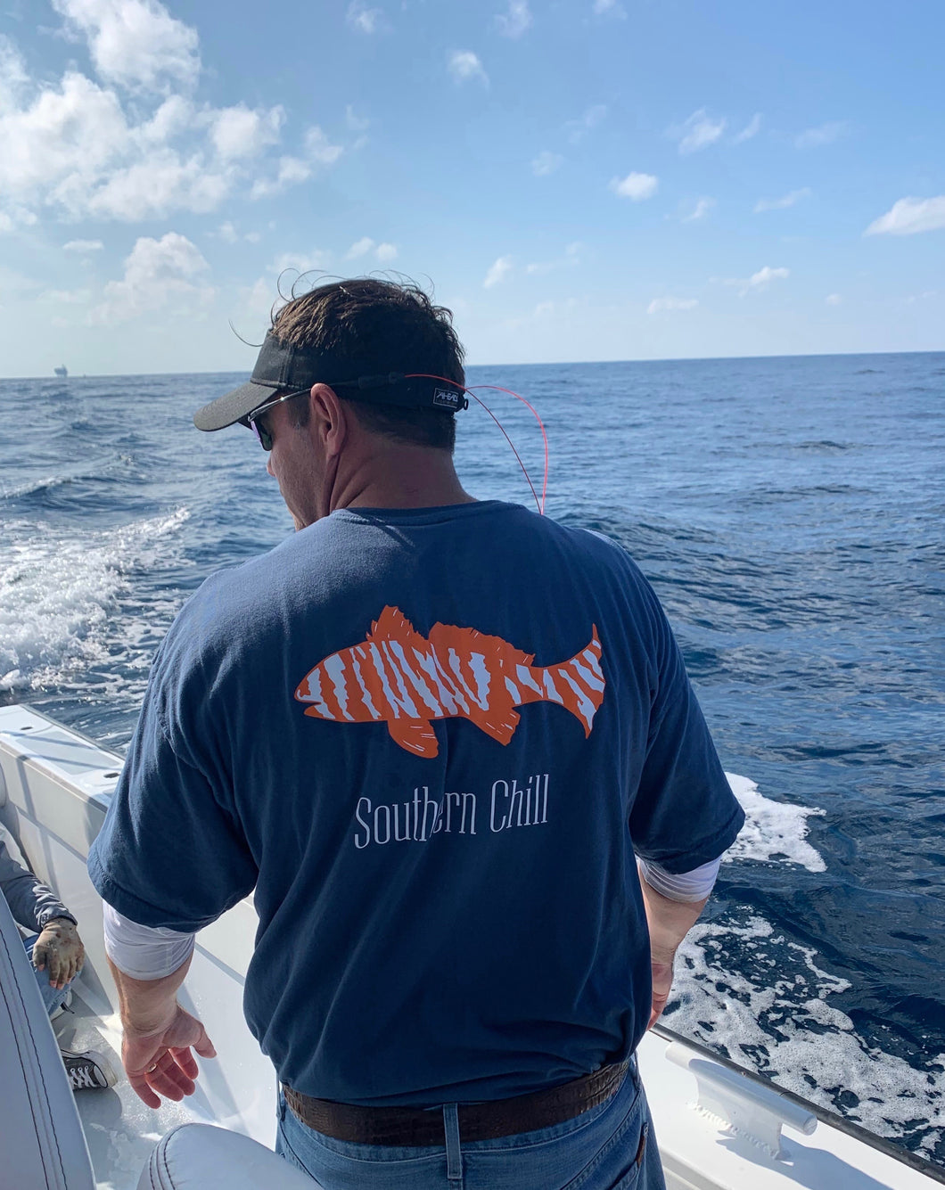 Navy and Orange Tiger Fish Pocket Tee Navy