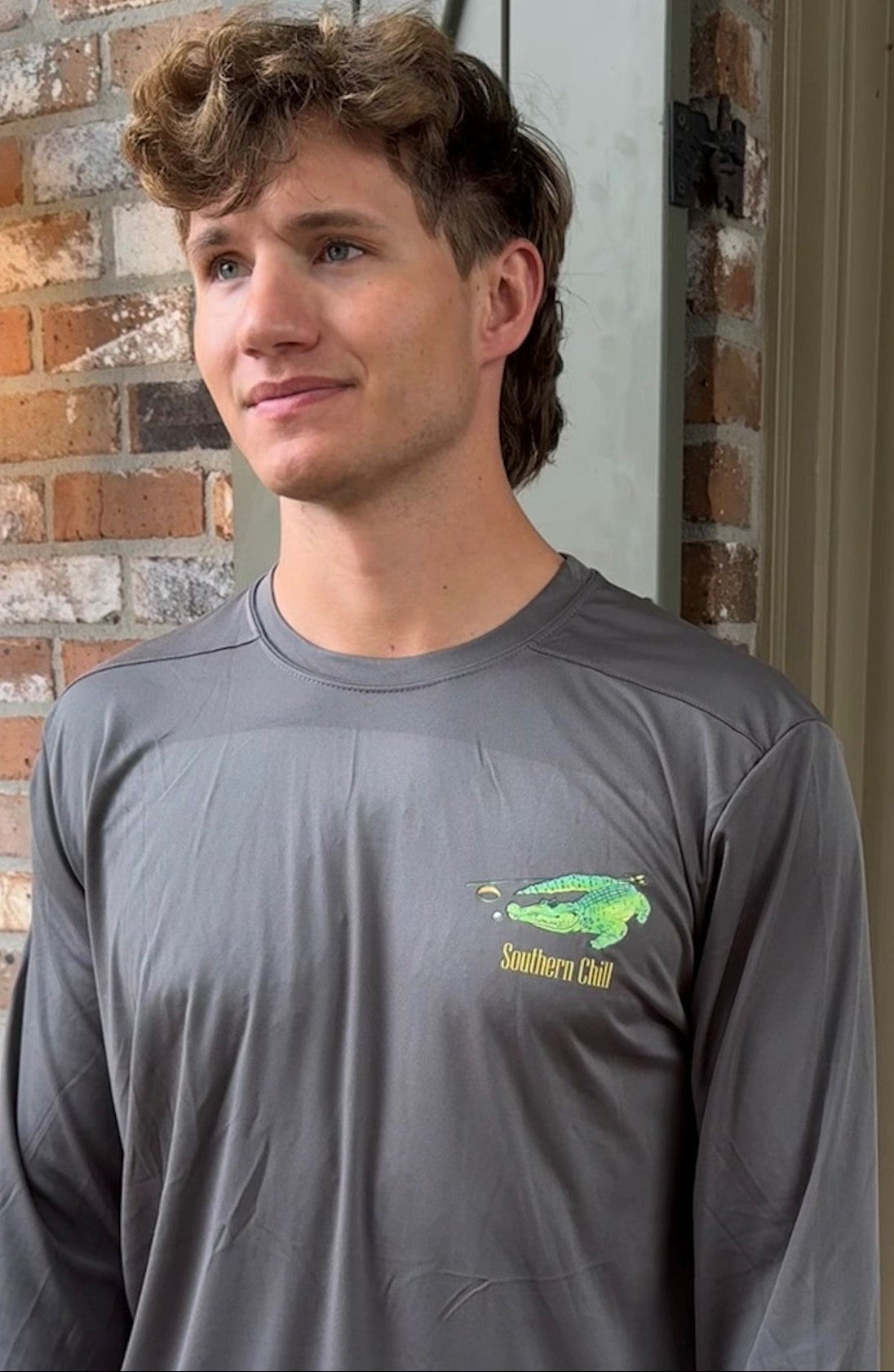 Golf Gator on Long Sleeve Performance Tee - Gray - front