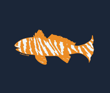 Load image into Gallery viewer, Navy and Orange Tiger Fish Ladies Scoop Neck Tee Navy - Ladies - detail
