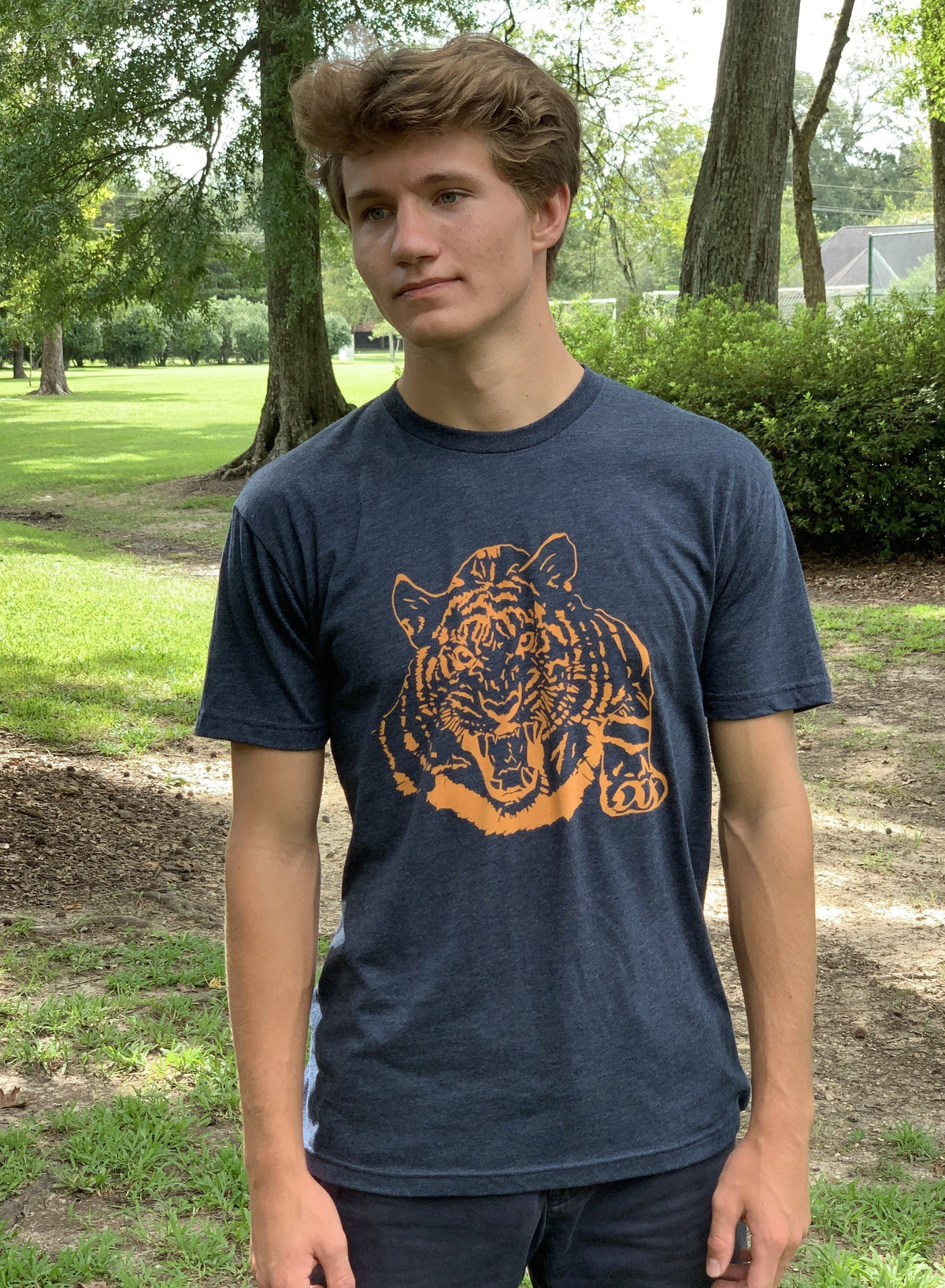 Tiger Claw Short Sleeve Tee Navy and Orange - Midnight - front