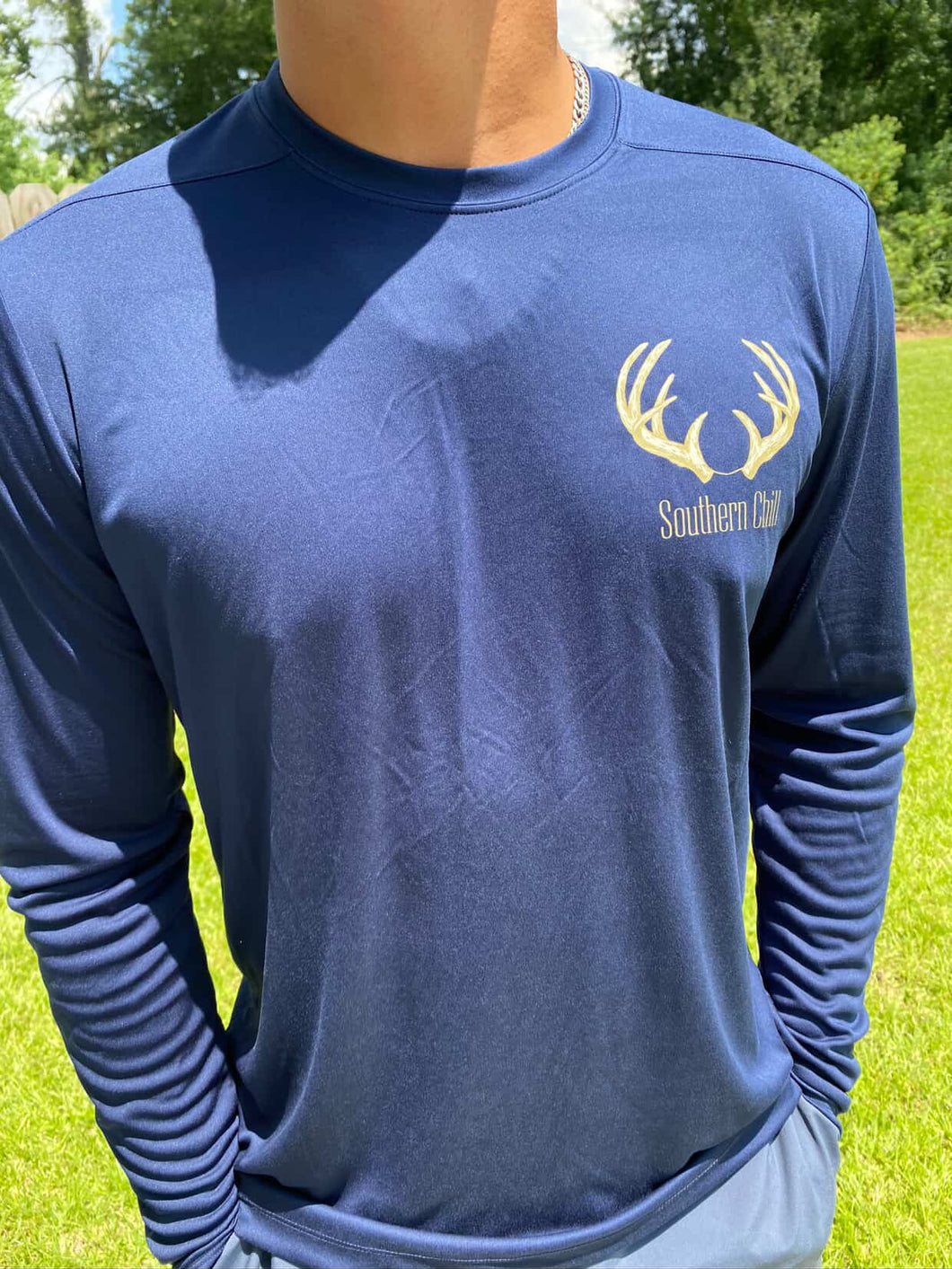Antlers on Long Sleeve Performance Tee  - Navy