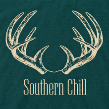 Load image into Gallery viewer, Antlers Long Sleeve Tee Blue Spruce - antler artwork detail
