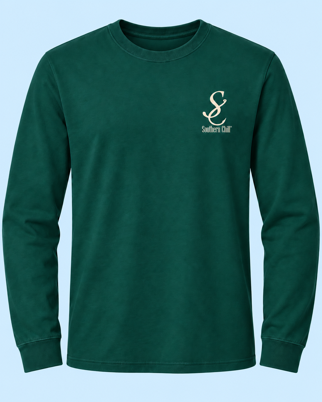 Antlers Long Sleeve Tee Blue Spruce front on pale blue background