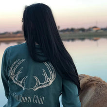 Load image into Gallery viewer, Antlers Long Sleeve Tee Blue Spruce - lifestyle
