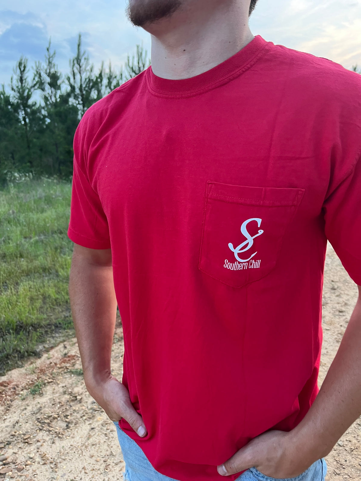 Houndstooth Fish Pocket Tee Red