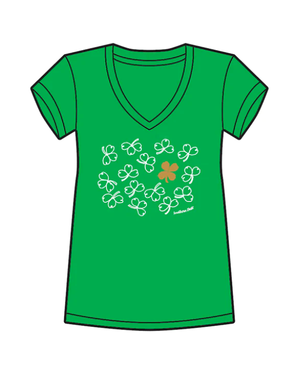 Lucky Chill Ladies V-Neck Tee Green