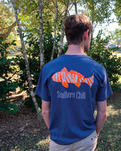 Load image into Gallery viewer, Navy and Orange Tiger Fish Pocket Tee Navy
